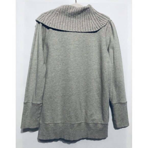 Ann Taylor Loft Womens Medium Beige Mixed Media Sweatshirt Cowl Neck Cable Knit - Picture 4 of 6